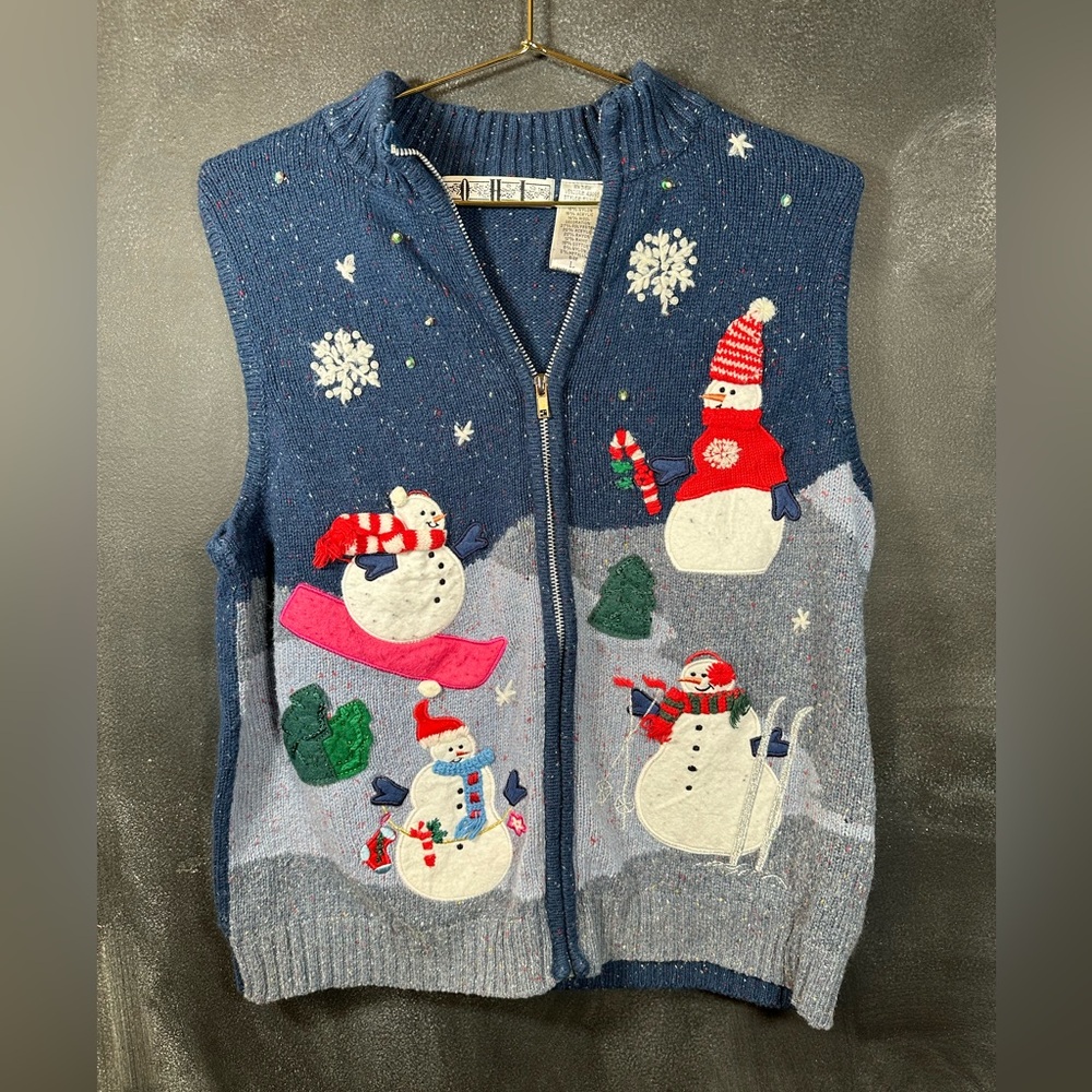 SOLD - Zip Up Vintage Sledding Snowman Vest